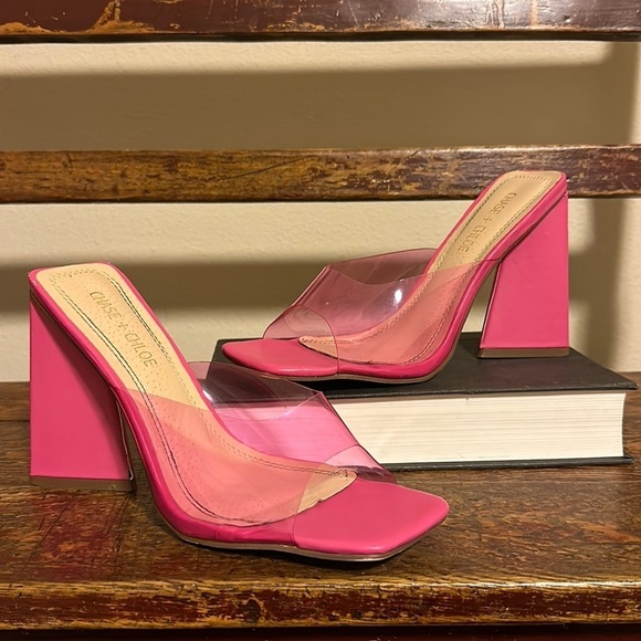 Chase & Chloe Natalia Barbie Pink Peep Toe Heels - Picture 1 of 12